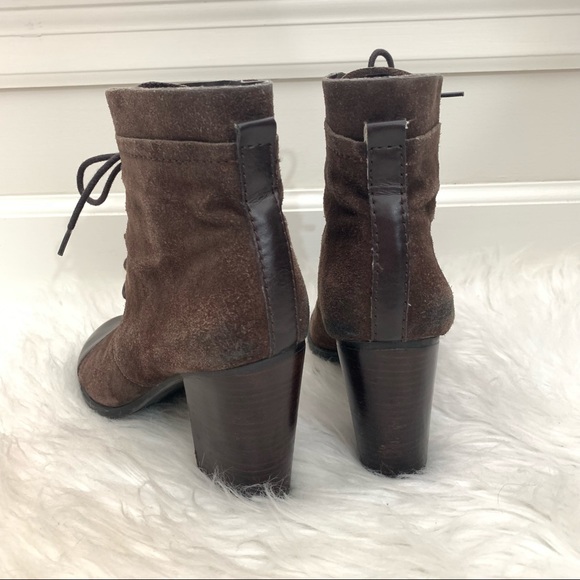Franco Sarto Ozzie Suede Lace Up Brown Block Heel Boots - Picture 5 of 9